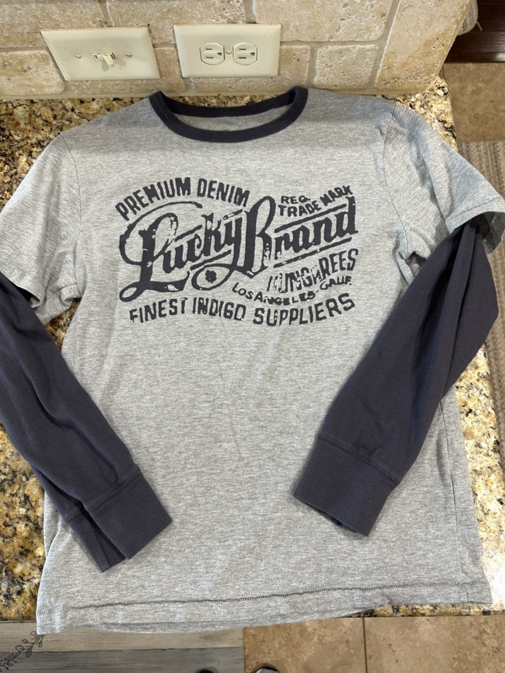 Lucky Brand Boys' Gray Heather Tee with Navy Long Sleeves